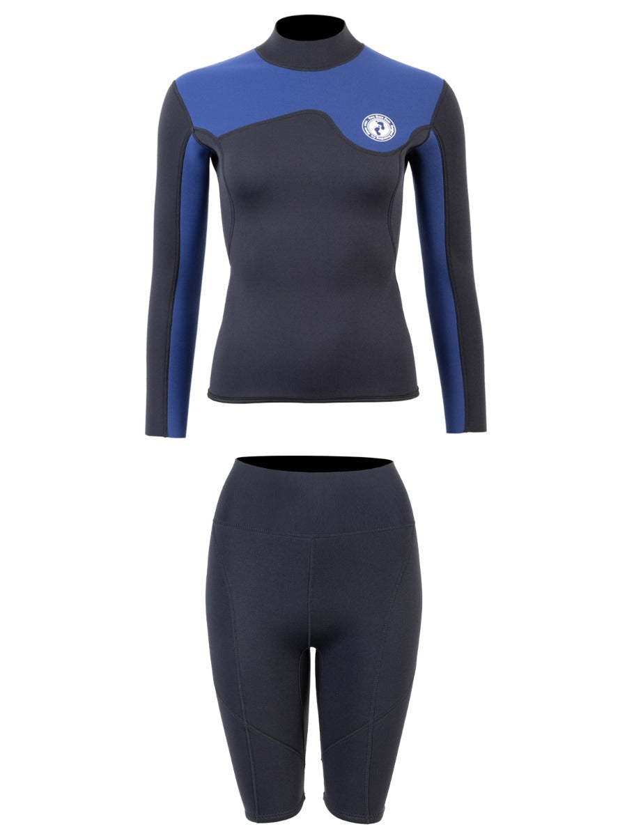 Two Bare Feet Womens Aspect Back Zip 2.5mm Wetsuit Jacket & Shorts Set (Black/Blue)