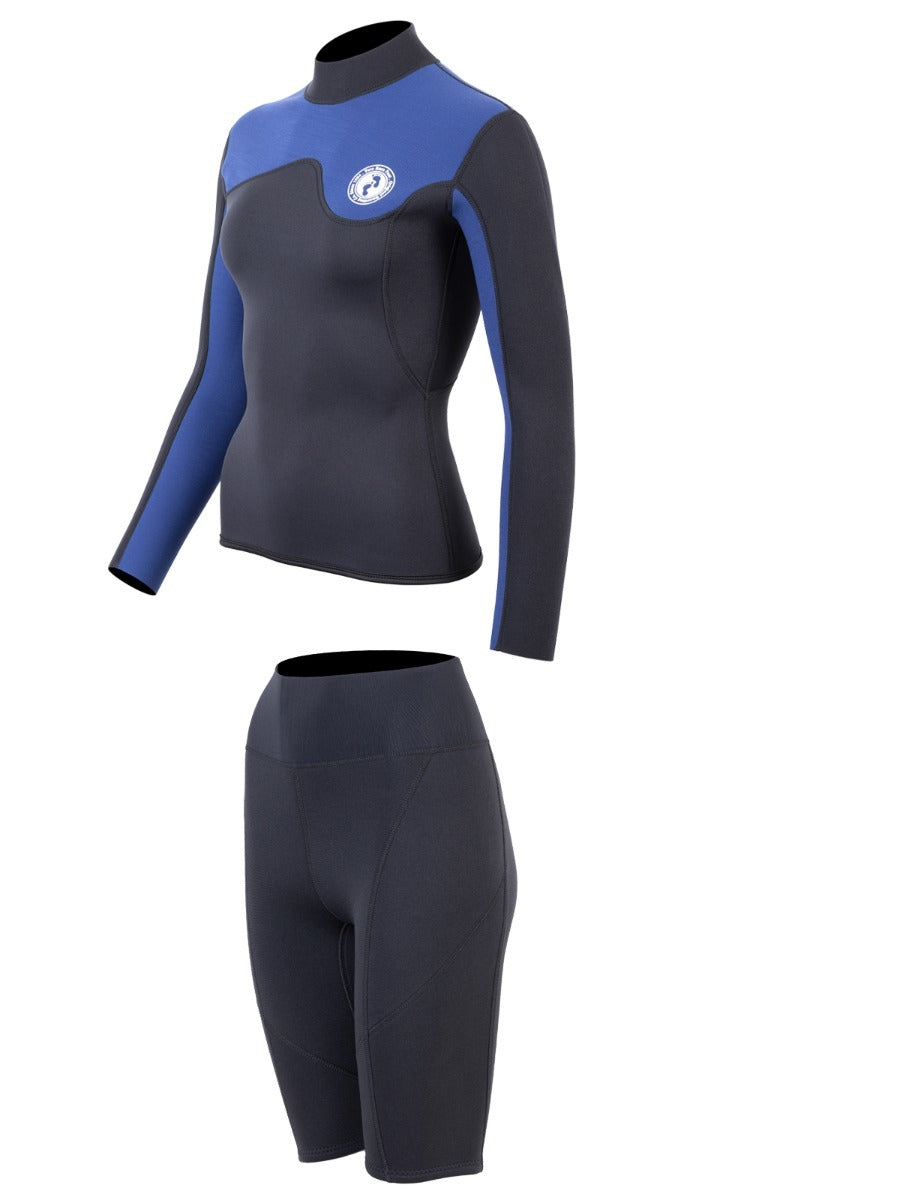 Two Bare Feet Womens Aspect Back Zip 2.5mm Wetsuit Jacket & Shorts Set (Black/Blue)