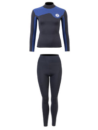 Two Bare Feet Womens Aspect Back Zip 2.5mm Wetsuit Jacket & Pants Set (Black/Blue)
