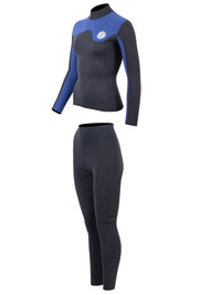 Two Bare Feet Womens Aspect Back Zip 2.5mm Wetsuit Jacket & Pants Set (Black/Blue)