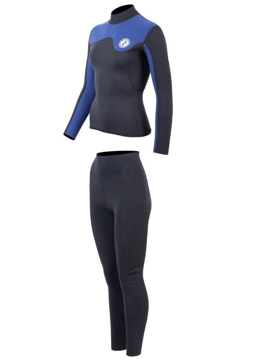 Two Bare Feet Womens Aspect Back Zip 2.5mm Wetsuit Jacket & Pants Set (Black/Blue)