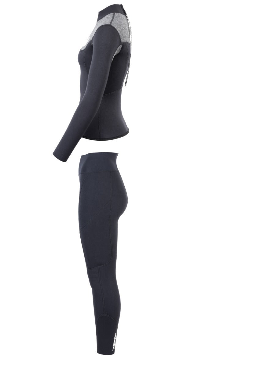 Two Bare Feet Womens Aspect Back Zip 2.5mm Wetsuit Jacket & Pants Set (Black/Grey)