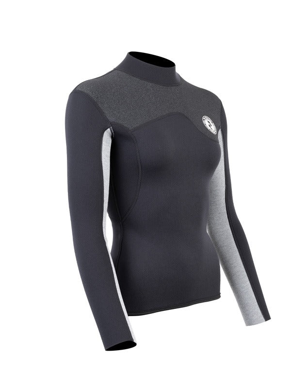 Two Bare Feet Womens Aspect Back Zip 2.5mm Wetsuit Jacket (Black/Grey/Grey)