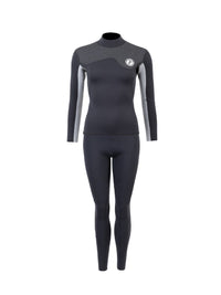 Two Bare Feet Womens Aspect Back Zip 2.5mm Wetsuit Jacket & Pants Set (Black/Grey/Grey)