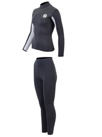 Two Bare Feet Womens Aspect Back Zip 2.5mm Wetsuit Jacket & Pants Set (Black/Grey/Grey)