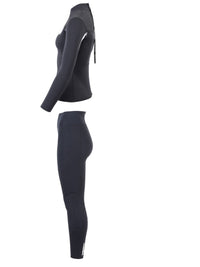 Two Bare Feet Womens Aspect Back Zip 2.5mm Wetsuit Jacket & Pants Set (Black/Grey/Grey)