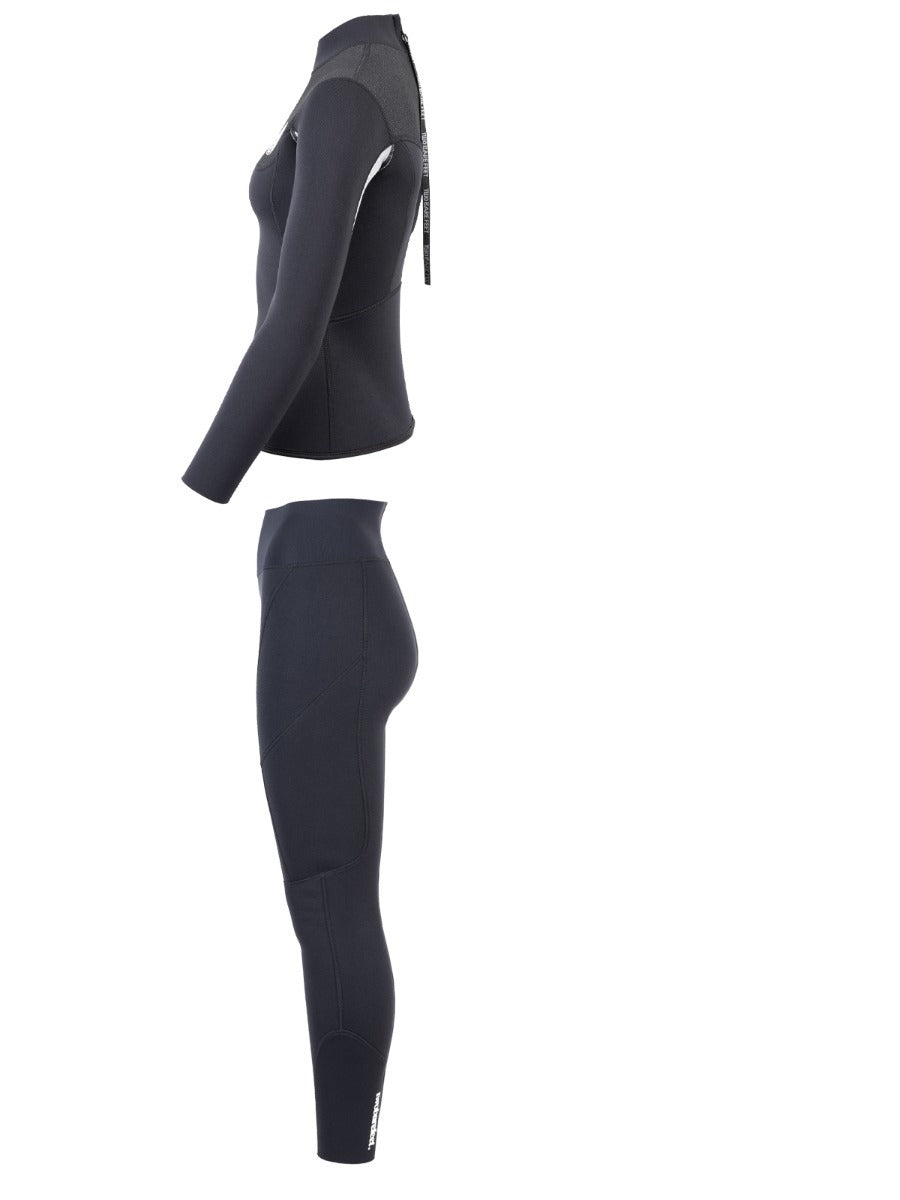 Two Bare Feet Womens Aspect Back Zip 2.5mm Wetsuit Jacket & Pants Set (Black/Grey/Grey)