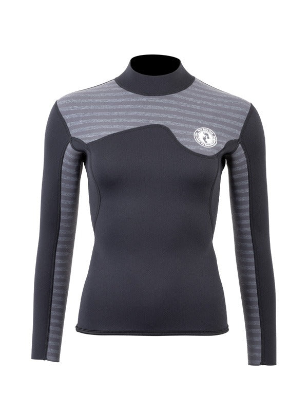 Two Bare Feet Womens Aspect Back Zip 2.5mm Wetsuit Jacket (Black/Grey Stripes)