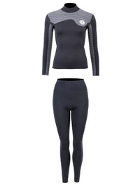 Two Bare Feet Womens Aspect Back Zip 2.5mm Wetsuit Jacket & Pants Set (Black/Grey Stripes)