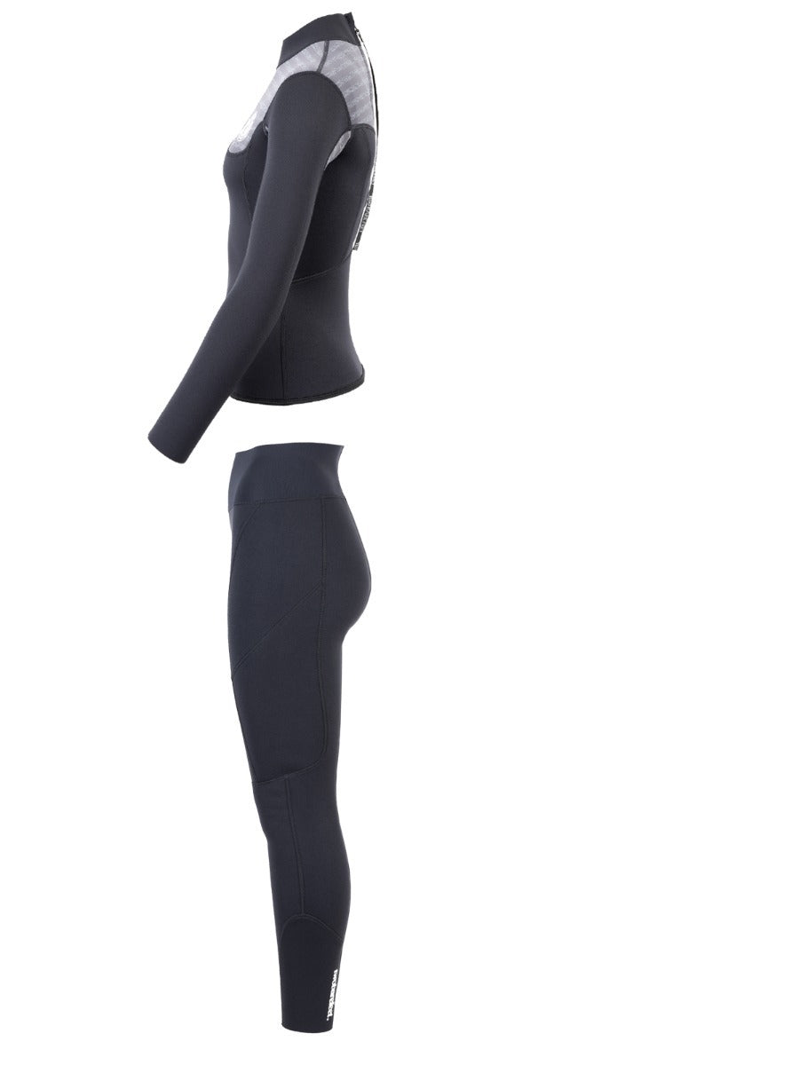 Two Bare Feet Womens Aspect Back Zip 2.5mm Wetsuit Jacket & Pants Set (Black/Grey Stripes)