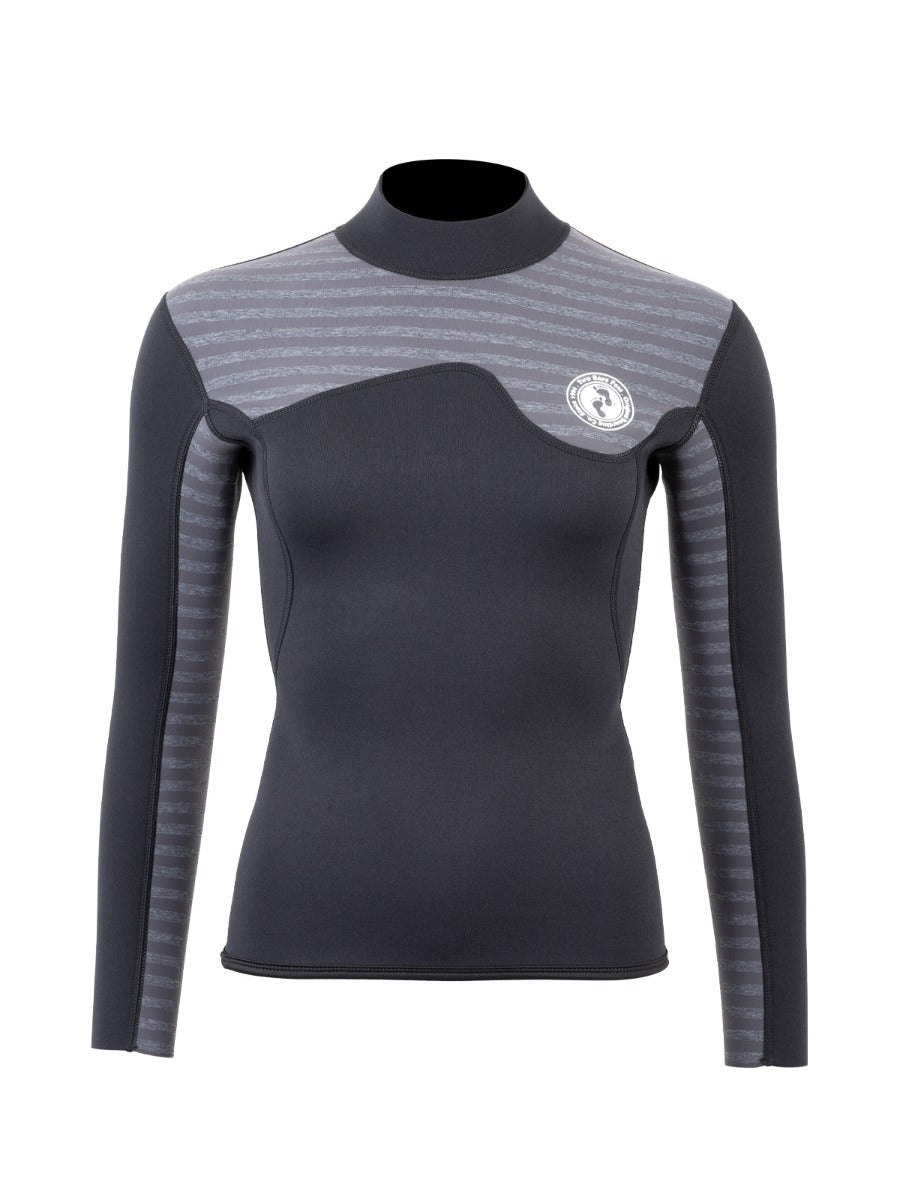 Two Bare Feet Womens Aspect Back Zip 2.5mm Wetsuit Jacket & Pants Set (Black/Grey Stripes)