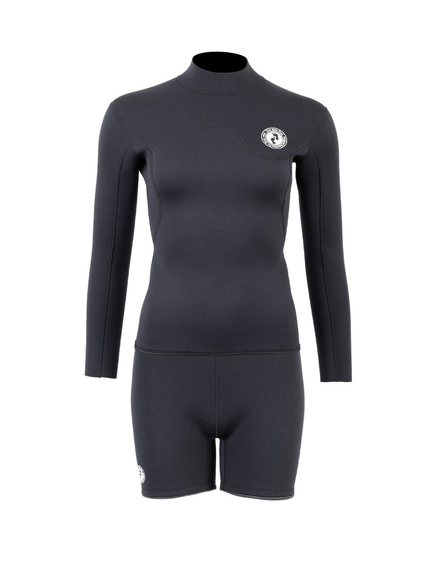 Two Bare Feet Womens Aspect Back Zip 2.5mm Wetsuit Jacket & Hotpants Set (Black)