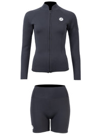 Two Bare Feet Unisex Perspective Full Zip 2.5mm Wetsuit Jacket & Hotpants Set (Black)