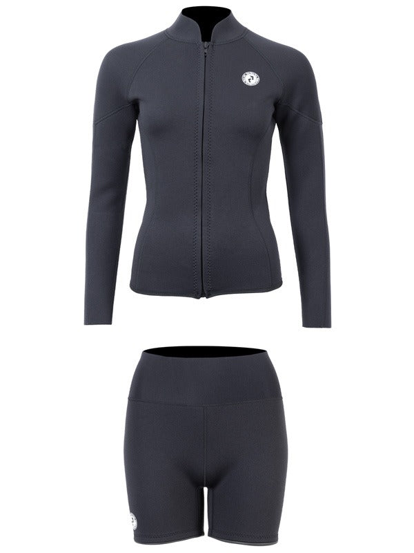 Two Bare Feet Unisex Perspective Full Zip 2.5mm Wetsuit Jacket & Hotpants Set (Black)