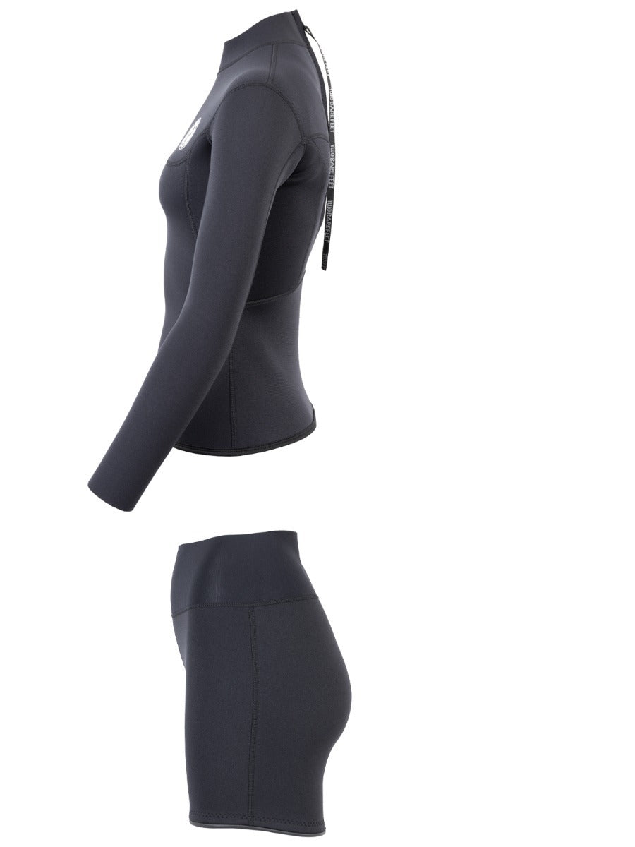 Two Bare Feet Womens Aspect Back Zip 2.5mm Wetsuit Jacket & Hotpants Set (Black)