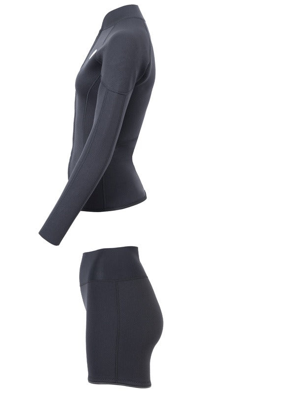 Two Bare Feet Unisex Perspective Full Zip 2.5mm Wetsuit Jacket & Hotpants Set (Black)