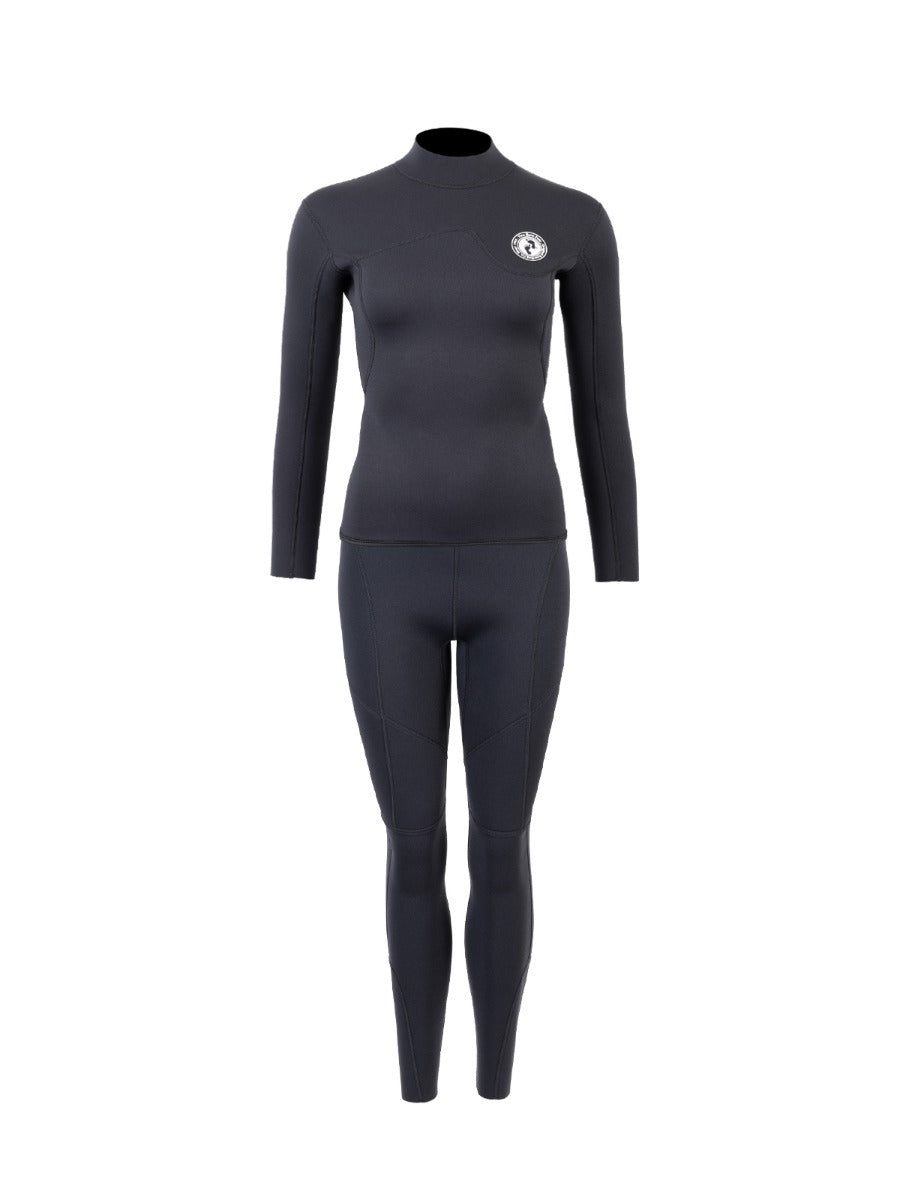 Two Bare Feet Womens Aspect Back Zip 2.5mm Wetsuit Jacket & Pants Set (Black)