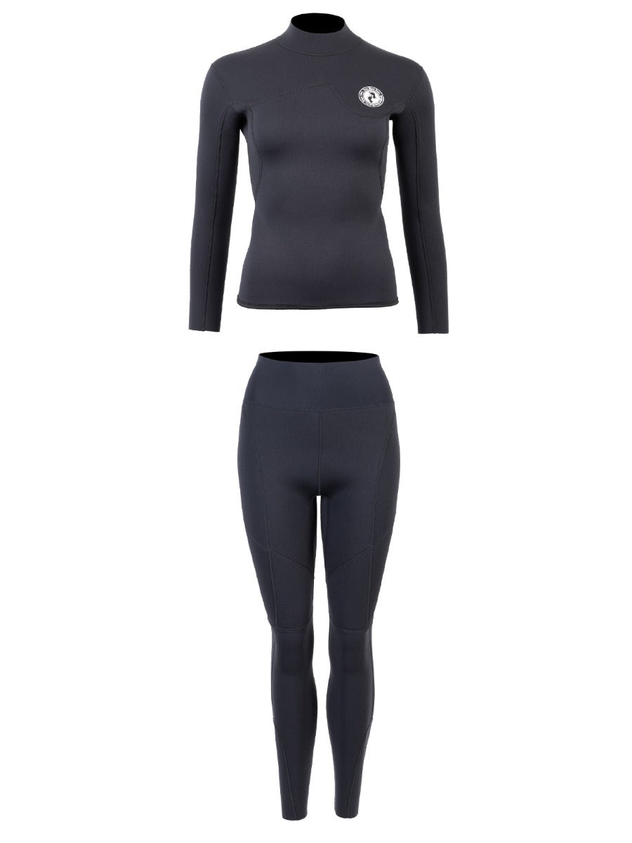 Two Bare Feet Womens Aspect Back Zip 2.5mm Wetsuit Jacket & Pants Set (Black)