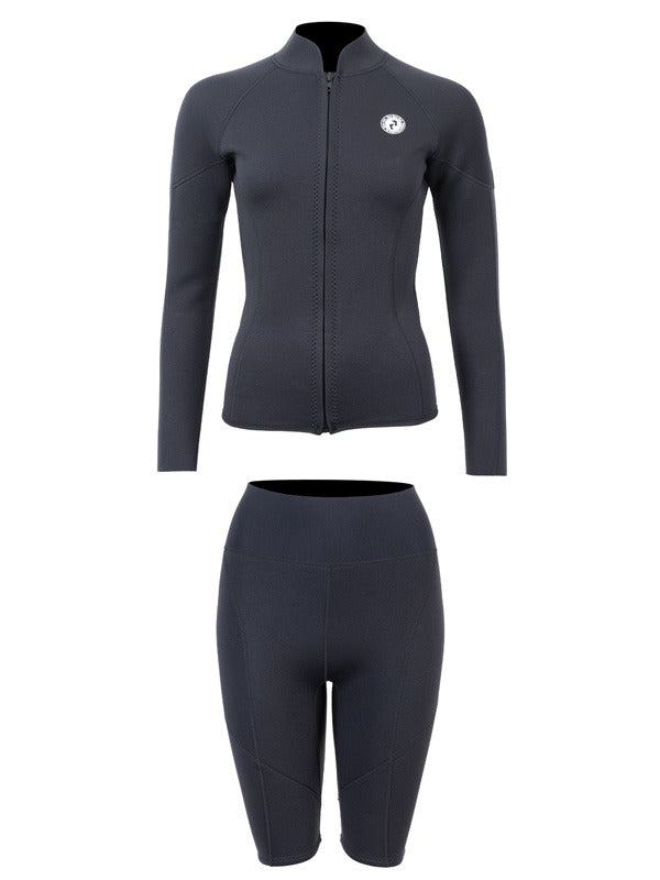 Two Bare Feet Unisex Perspective Full Zip 2.5mm Wetsuit Jacket & Shorts Set (Black)