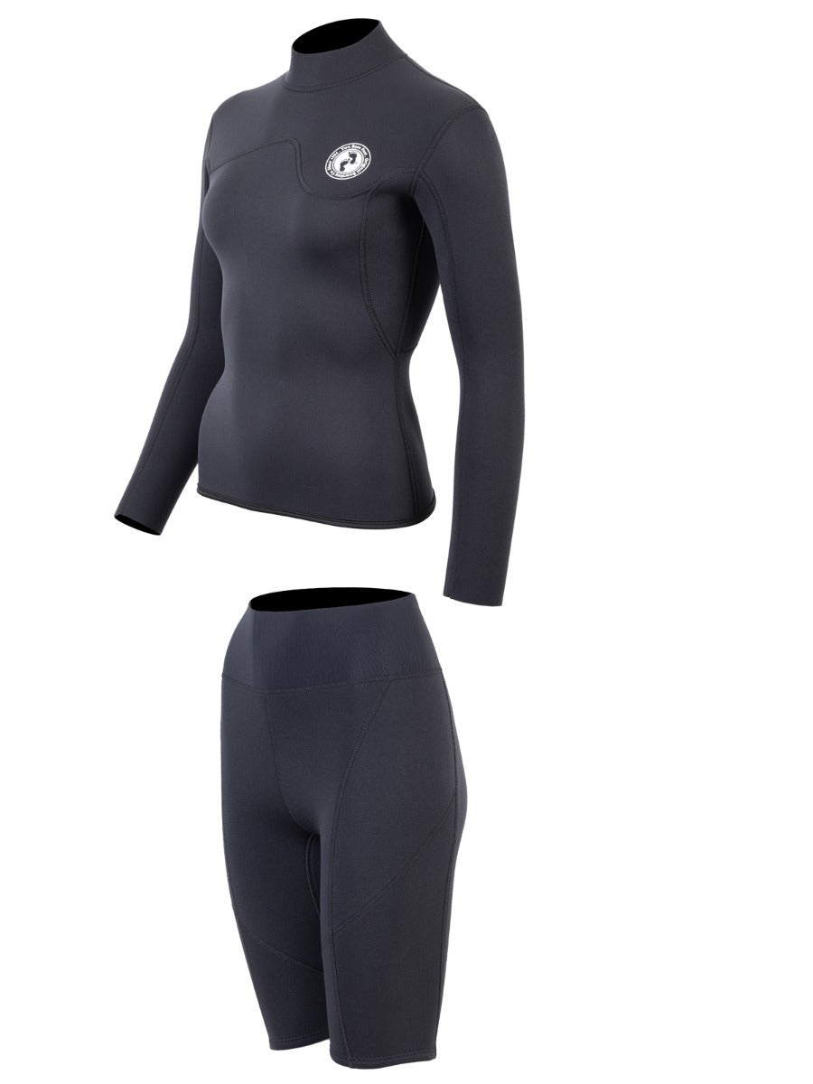 Two Bare Feet Womens Aspect Back Zip 2.5mm Wetsuit Jacket & Shorts Set (Black)