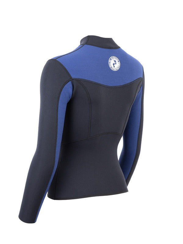 Two Bare Feet Womens Aspect Fleece Lined Zipless Thermal 2.5mm Superstretch Wetsuit Top (Black/Blue)