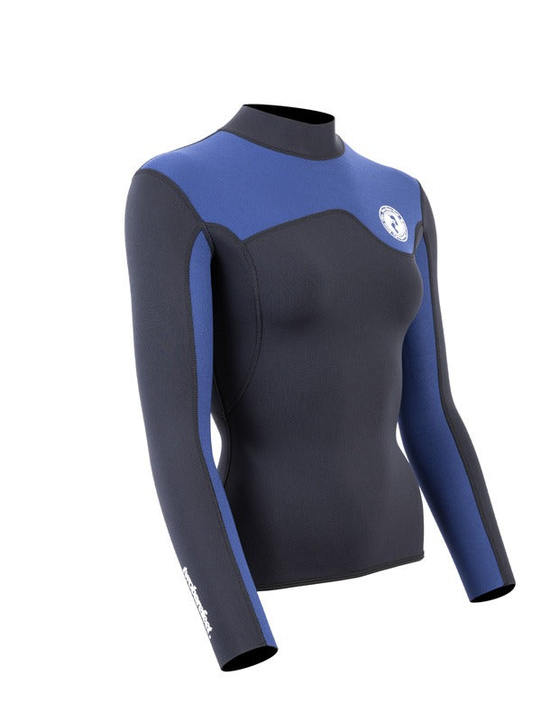 Two Bare Feet Womens Aspect Fleece Lined Zipless Thermal 2.5mm Superstretch Wetsuit Top (Black/Blue)