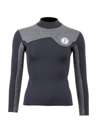 Two Bare Feet Womens Aspect Fleece Lined Zipless Thermal 2.5mm Superstretch Wetsuit Top (Black/Grey)