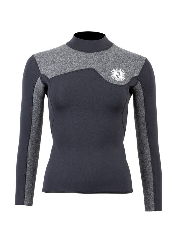 Two Bare Feet Womens Aspect Fleece Lined Zipless Thermal 2.5mm Superstretch Wetsuit Top (Black/Grey)