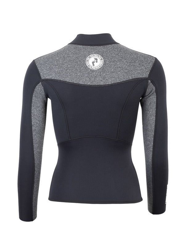 Two Bare Feet Womens Aspect Fleece Lined Zipless Thermal 2.5mm Superstretch Wetsuit Top (Black/Grey)