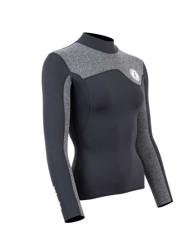 Two Bare Feet Womens Aspect Fleece Lined Zipless Thermal 2.5mm Superstretch Wetsuit Top (Black/Grey)