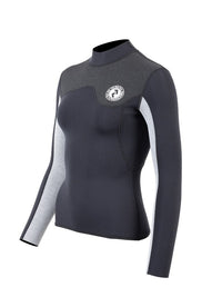 Two Bare Feet Womens Aspect Fleece Lined Zipless Thermal 2.5mm Superstretch Wetsuit Top (Black/Grey/Grey)