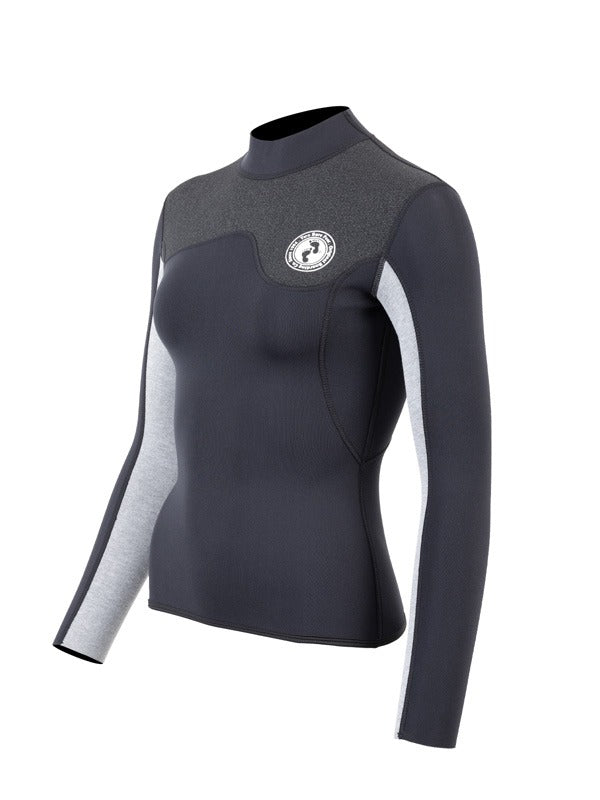 Two Bare Feet Womens Aspect Fleece Lined Zipless Thermal 2.5mm Superstretch Wetsuit Top (Black/Grey/Grey)