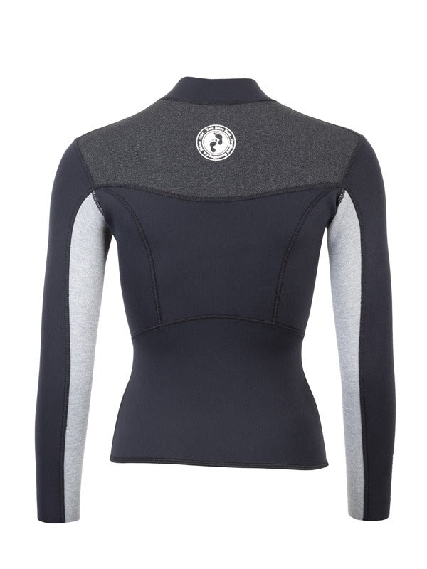 Two Bare Feet Womens Aspect Fleece Lined Zipless Thermal 2.5mm Superstretch Wetsuit Top (Black/Grey/Grey)