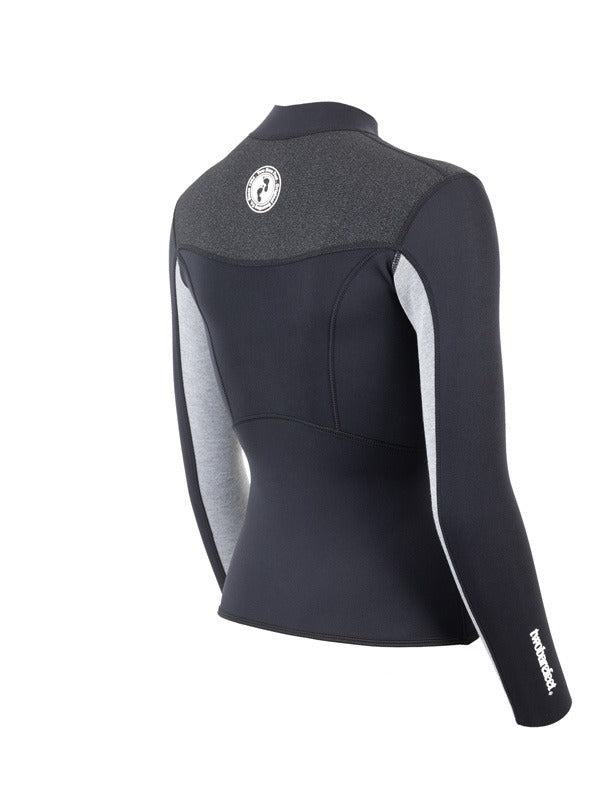Two Bare Feet Womens Aspect Fleece Lined Zipless Thermal 2.5mm Superstretch Wetsuit Top (Black/Grey/Grey)