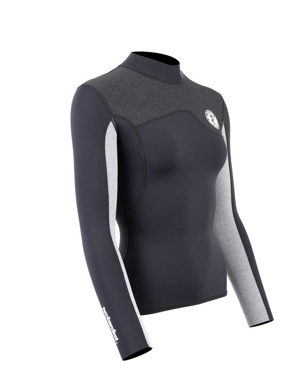 Two Bare Feet Womens Aspect Fleece Lined Zipless Thermal 2.5mm Superstretch Wetsuit Top (Black/Grey/Grey)