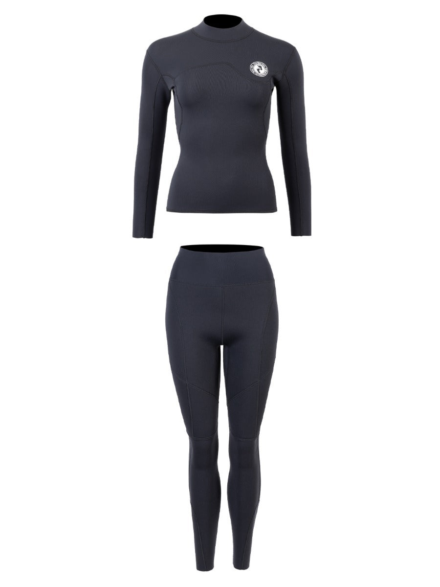 Two Bare Feet Womens Aspect Fleece Lined Zipless Thermal 2.5mm Superstretch Wetsuit Top & Pants Set (Black)
