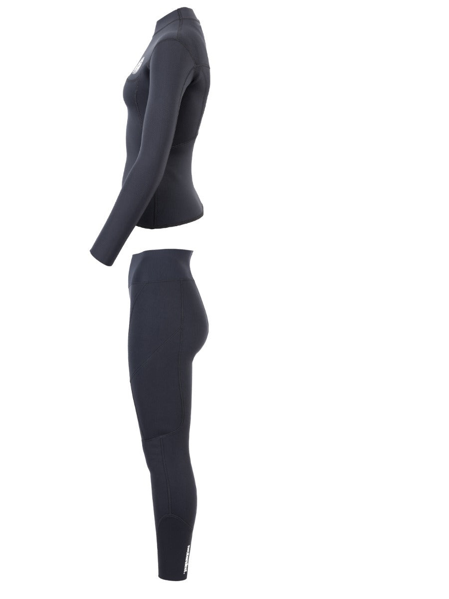 Two Bare Feet Womens Aspect Fleece Lined Zipless Thermal 2.5mm Superstretch Wetsuit Top & Pants Set (Black)