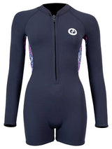 Women's 2.5mm Floral Front Zip Long Sleeve Shorty Wetsuit (Black)