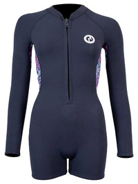 Women's 2.5mm Floral Front Zip Long Sleeve Shorty Wetsuit (Black)