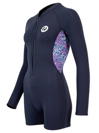 Women's 2.5mm Floral Front Zip Long Sleeve Shorty Wetsuit (Black)