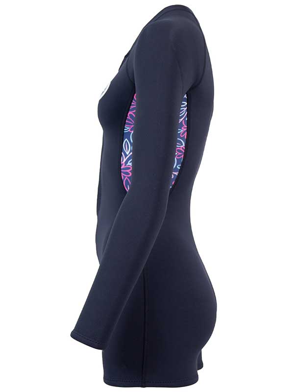 Women's 2.5mm Floral Front Zip Long Sleeve Shorty Wetsuit (Black)