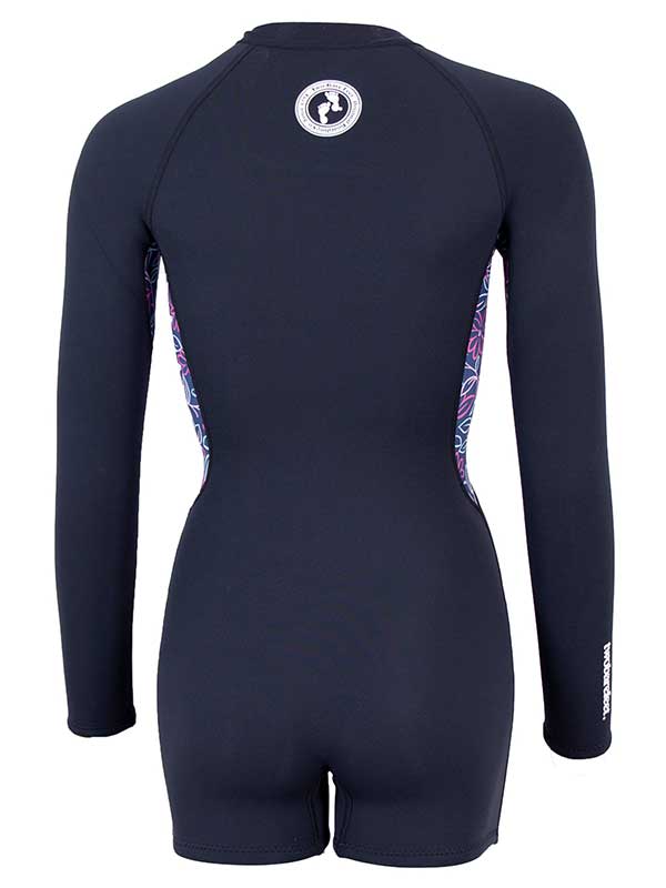 Women's 2.5mm Floral Front Zip Long Sleeve Shorty Wetsuit (Black)