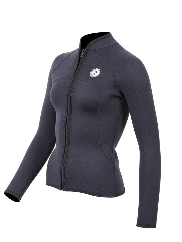 Two Bare Feet Womens Heritage 3mm Full Zip Long Sleeve Wetsuit Jacket (Black)