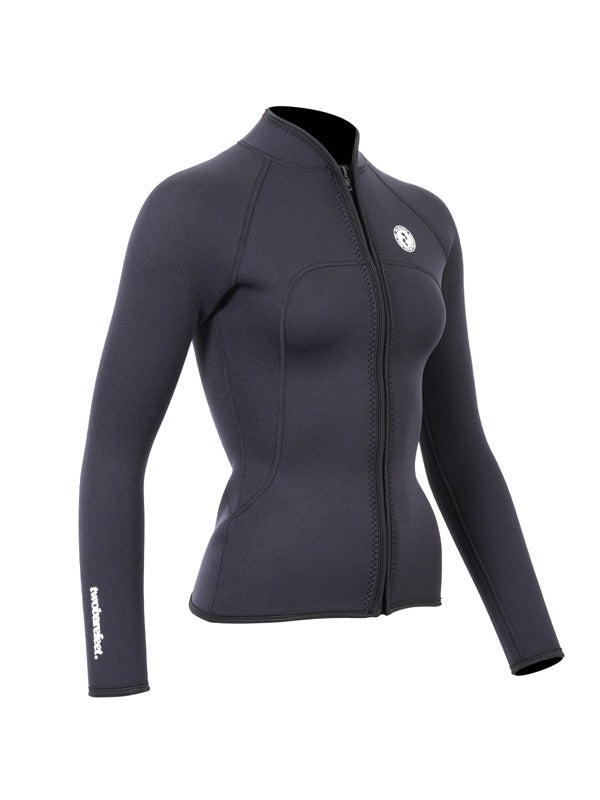 Two Bare Feet Womens Heritage 3mm Full Zip Long Sleeve Wetsuit Jacket (Black)