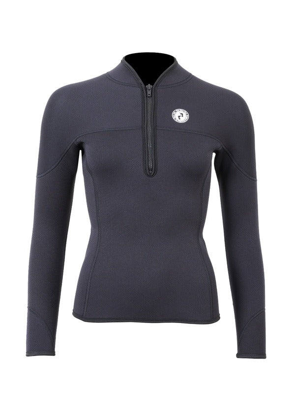 Two Bare Feet Womens Heritage 3mm Half Zip Long Sleeve Wetsuit Jacket (Black)