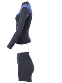 Two Bare Feet Womens Aspect Fleece Lined Zipless Thermal 2.5mm Superstretch Wetsuit Top & Hotpants Set (Black/Blue)