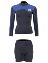 Two Bare Feet Womens Aspect Fleece Lined Zipless Thermal 2.5mm Superstretch Wetsuit Top & Hotpants Set (Black/Blue)