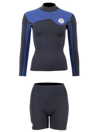 Two Bare Feet Womens Aspect Fleece Lined Zipless Thermal 2.5mm Superstretch Wetsuit Top & Hotpants Set (Black/Blue)