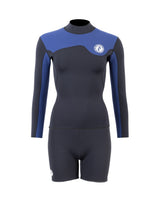 Two Bare Feet Womens Aspect Fleece Lined Zipless Thermal 2.5mm Superstretch Wetsuit Top & Hotpants Set (Black/Blue)
