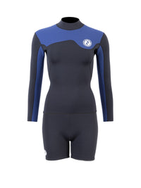 Two Bare Feet Womens Aspect Fleece Lined Zipless Thermal 2.5mm Superstretch Wetsuit Top & Hotpants Set (Black/Blue)